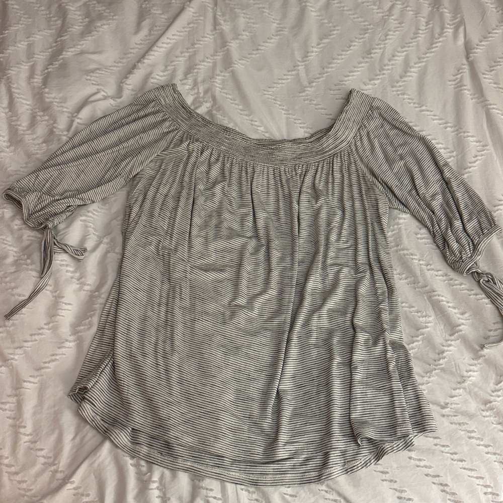 Knox Rose Black and White Off the Shoulder Striped Blouse